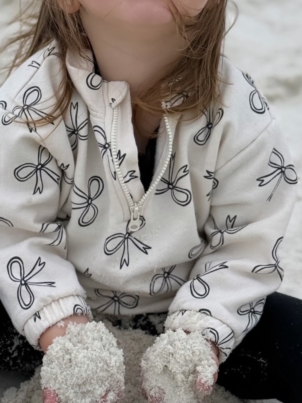Cat & Jack Cream Zip-Up Hoodie with Black Bow Print